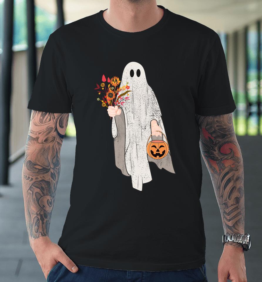 Vintage Floral Ghost Pumpkin Halloween Premium T-Shirt