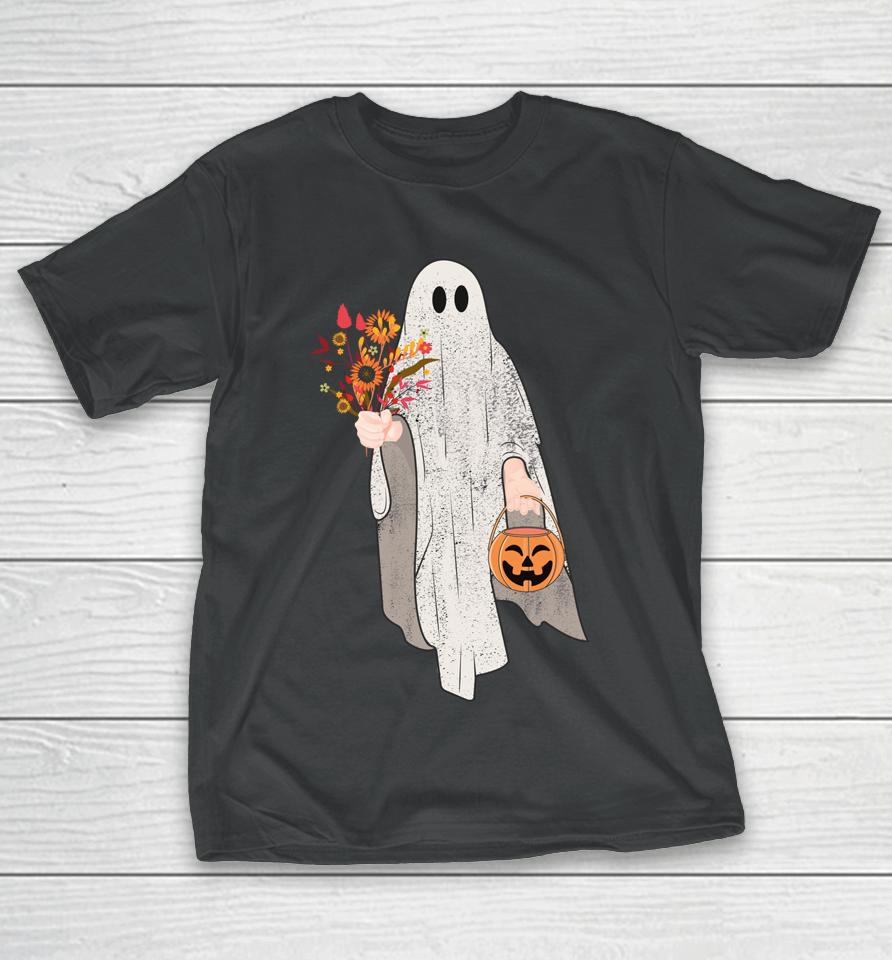 Vintage Floral Ghost Pumpkin Halloween T-Shirt