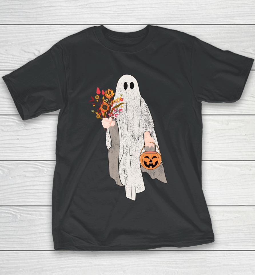 Vintage Floral Ghost Pumpkin Halloween Youth T-Shirt
