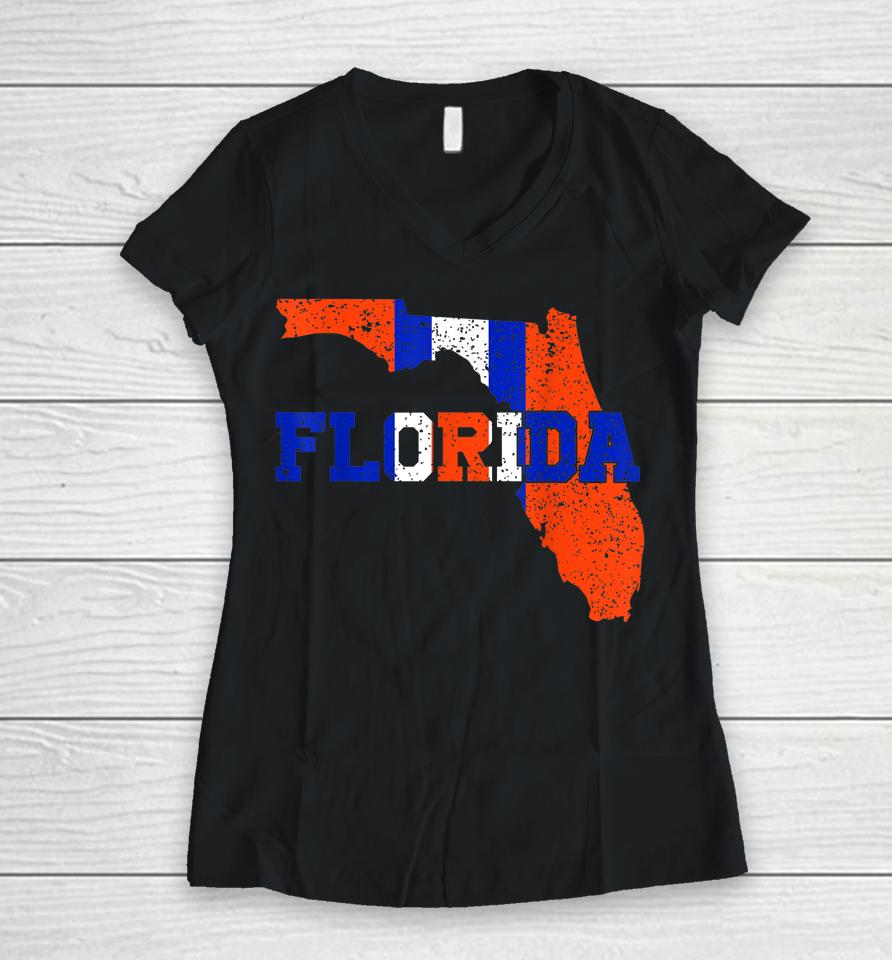 Vintage Florida Map Women V-Neck T-Shirt