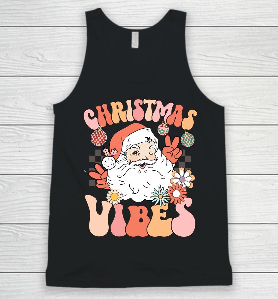 Vintage Groovy Santa Claus Christmas Vibes Unisex Tank Top