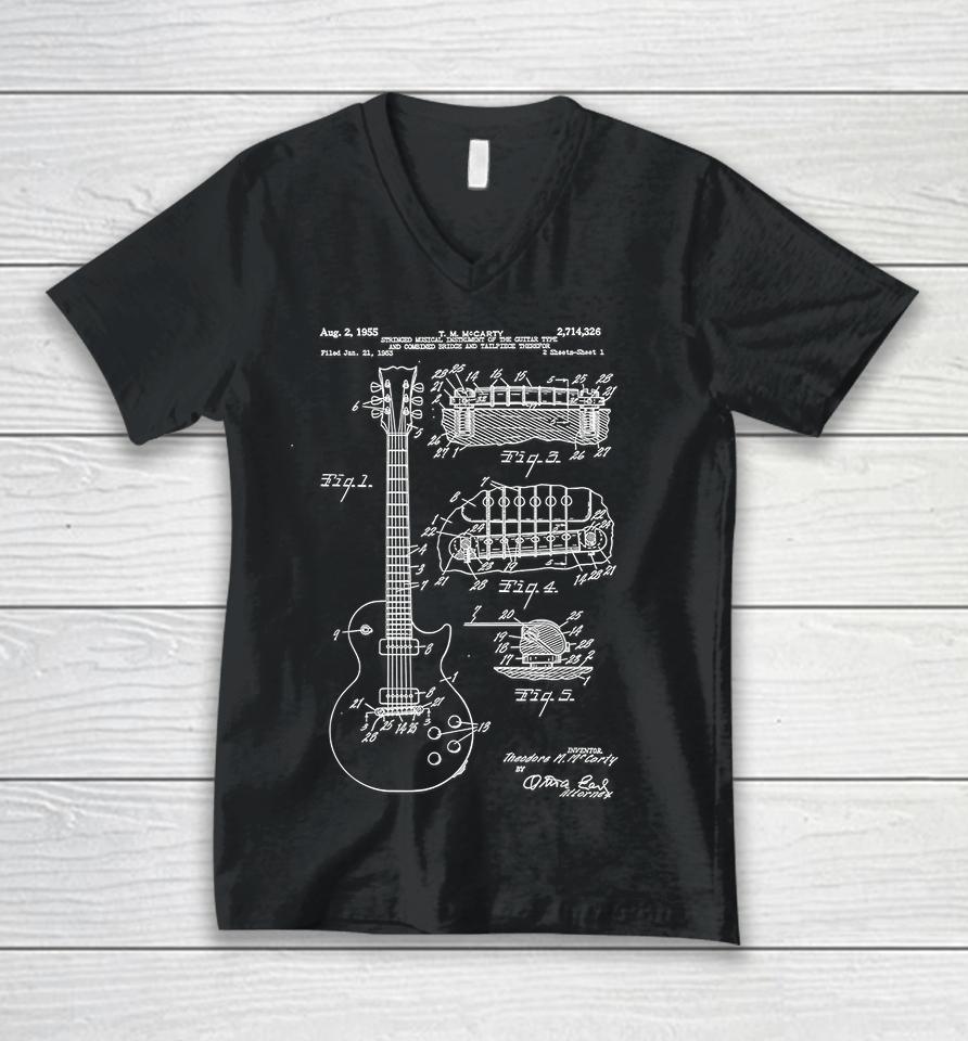 Vintage Guitar Patent Print Art Unisex V-Neck T-Shirt