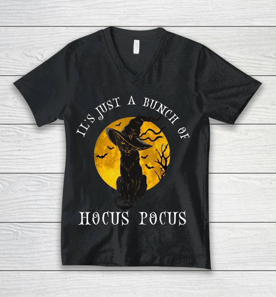 Vintage Halloween Black Cat It's Just A Bunch Of Hocus Pocus Unisex V-Neck T-Shirt