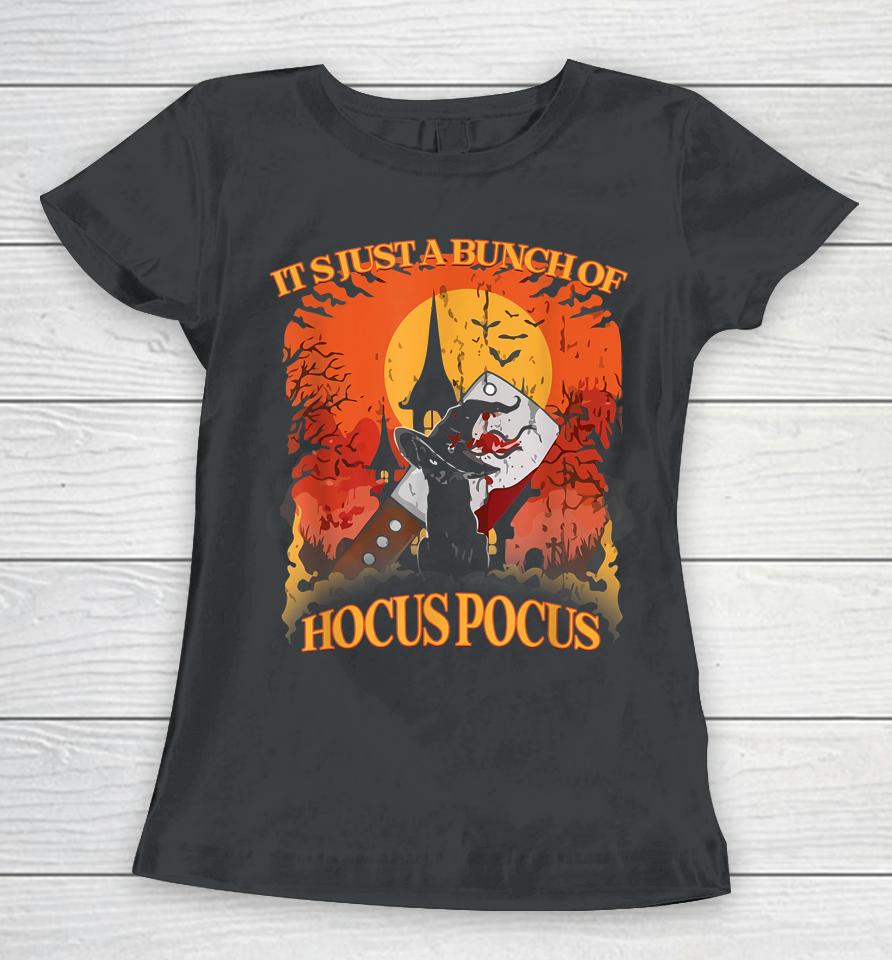 Vintage Halloween Black Cat It's Just A Bunch Of Hocus Pocus Women T-Shirt