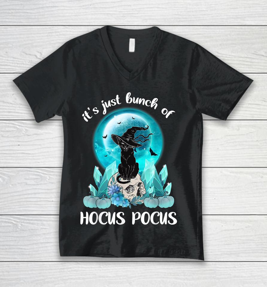 Vintage Halloween Black Cat It's Just A Bunch Of Hocus Pocus Unisex V-Neck T-Shirt