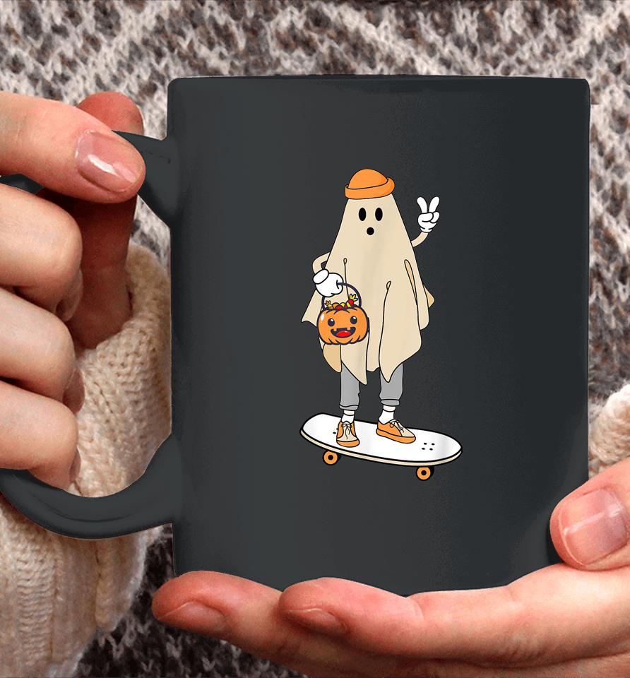 Vintage Halloween Ghost Skateboard Pumpkin Candy Bucket Cute Coffee Mug