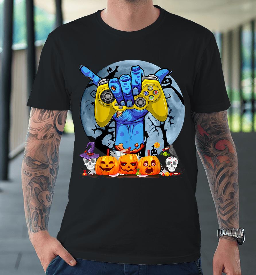 Vintage Halloween Skeleton Gamer Video Game Premium T-Shirt