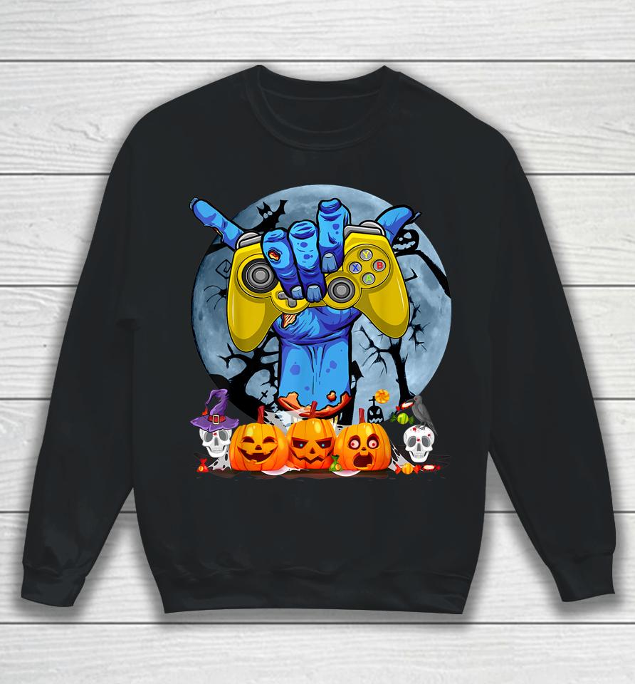 Vintage Halloween Skeleton Gamer Video Game Sweatshirt