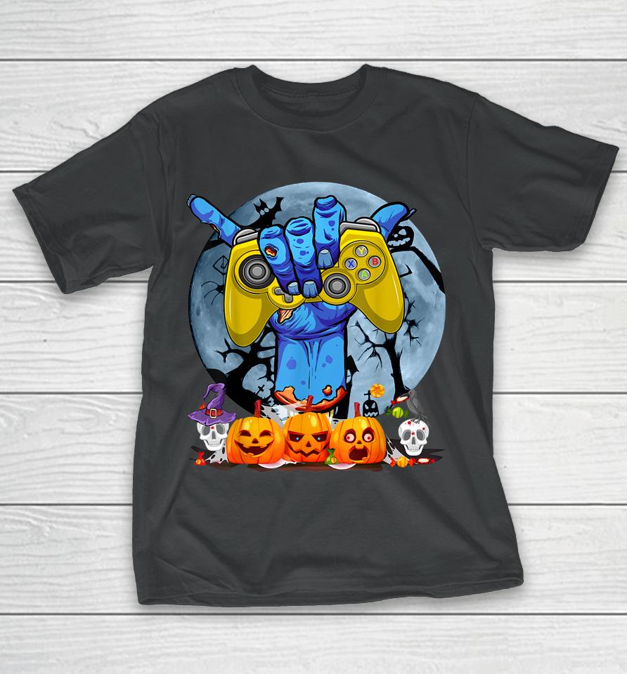 Vintage Halloween Skeleton Gamer Video Game T-Shirt
