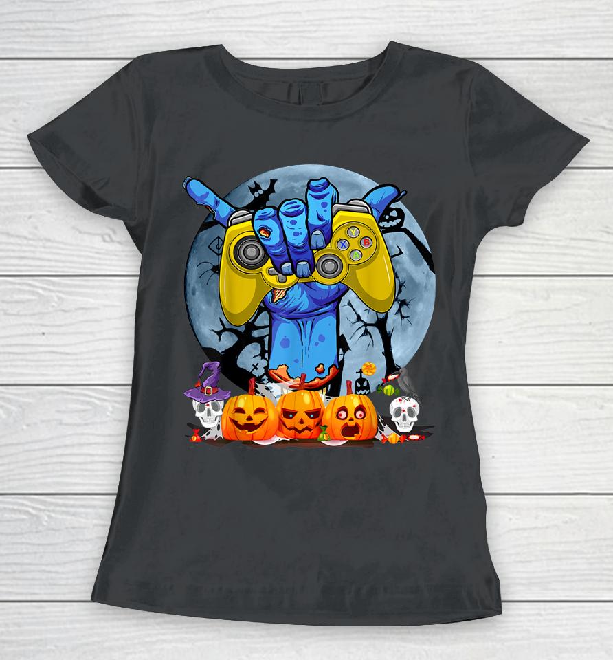 Vintage Halloween Skeleton Gamer Video Game Women T-Shirt