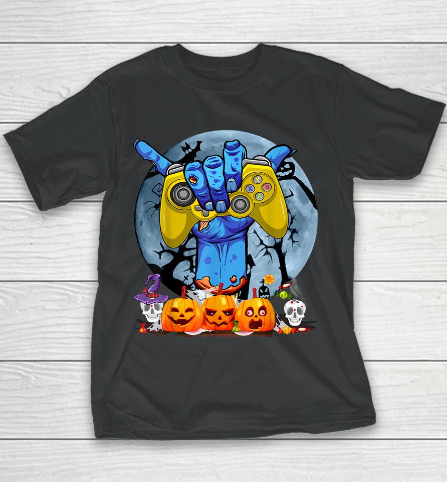 Vintage Halloween Skeleton Gamer Video Game Youth T-Shirt