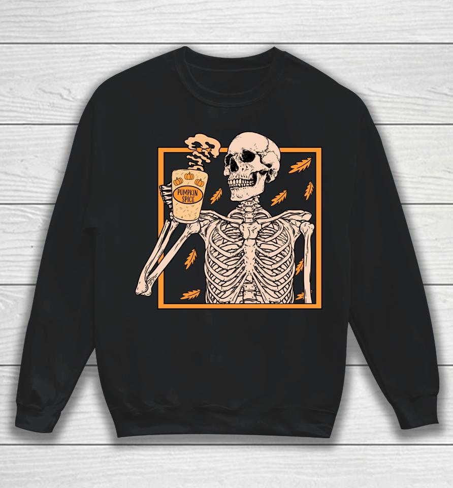 Vintage Halloween Skeleton Pumpkin Spice Latte Syrup Creamer Sweatshirt