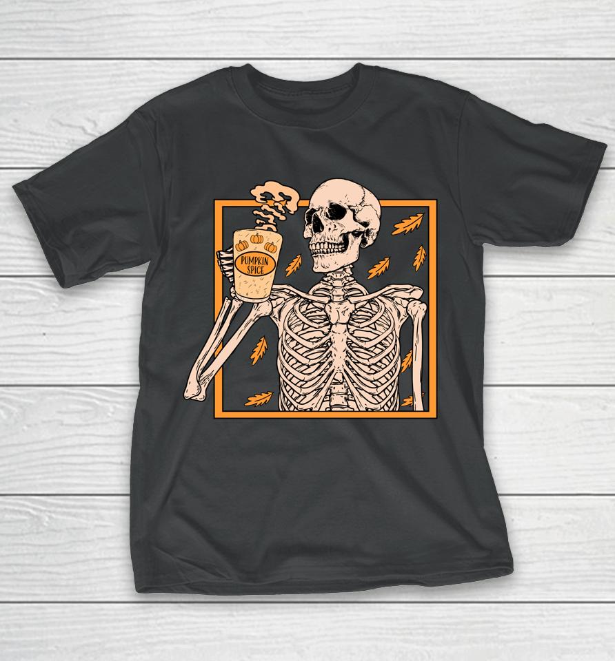 Vintage Halloween Skeleton Pumpkin Spice Latte Syrup Creamer T-Shirt