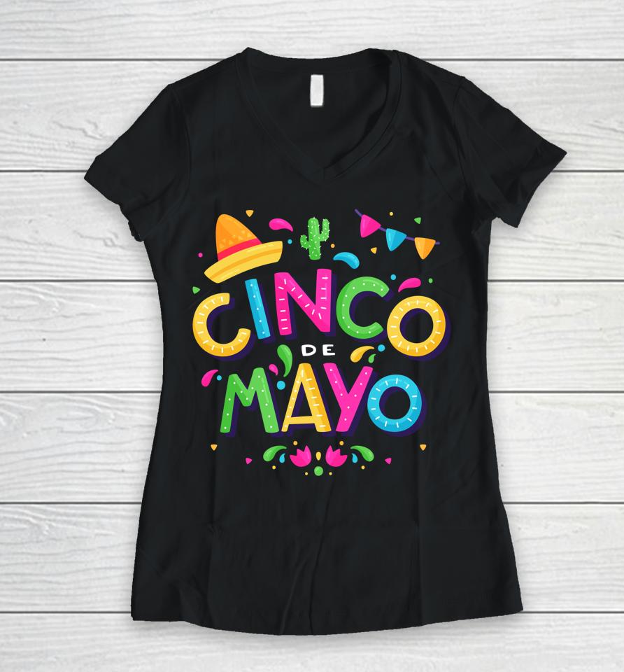 Vintage Happy Cinco De Mayo Mexico Women V-Neck T-Shirt