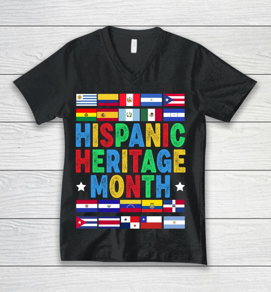 Vintage Hispanic Heritage Month Flags Gift Unisex V-Neck T-Shirt