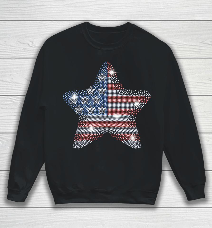 Vintage July 4Th Star Flag American Rhinestone Bling Tee Sweatshirt