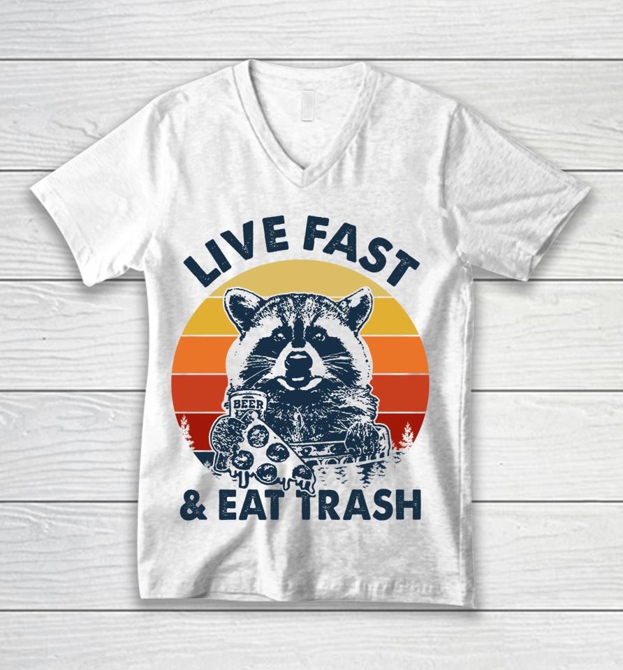 Vintage Live Fast Eat Trash Camping Hiking Unisex V-Neck T-Shirt