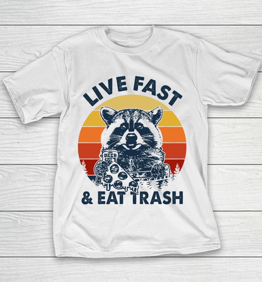 Vintage Live Fast Eat Trash Camping Hiking Youth T-Shirt