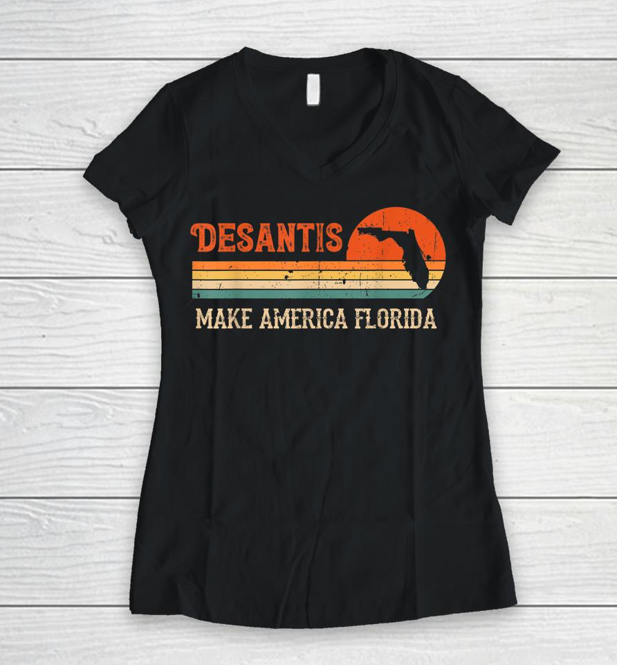 Vintage Make America Florida Desantis 2024 Election Women V-Neck T-Shirt