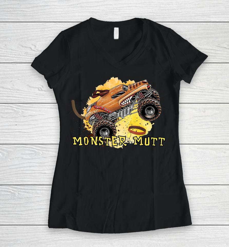 Vintage Monster Truck Sunset Mutt For Boys &Amp; Girls Birthday Women V-Neck T-Shirt