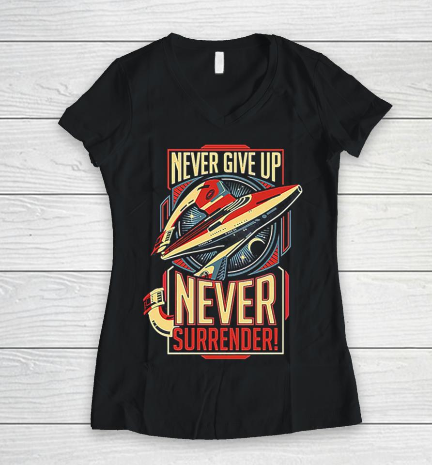 Vintage Never Surrender Quote Retro Women V-Neck T-Shirt