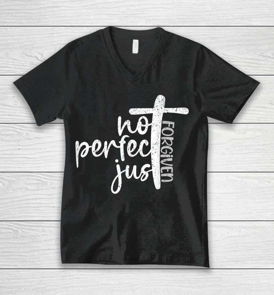 Vintage Not Perfect Just Forgiven Cross Christian Jesus Unisex V-Neck T-Shirt