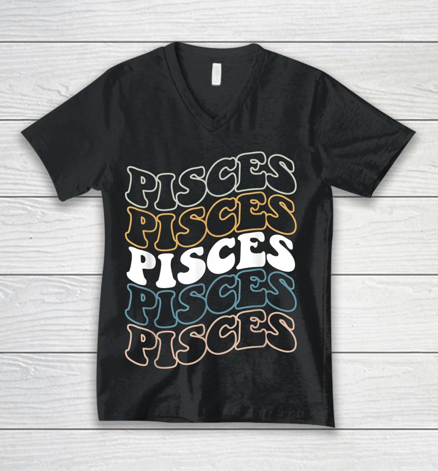 Vintage Pisces Zodiac Tee Birthday Gifts For Pisces Unisex V-Neck T-Shirt