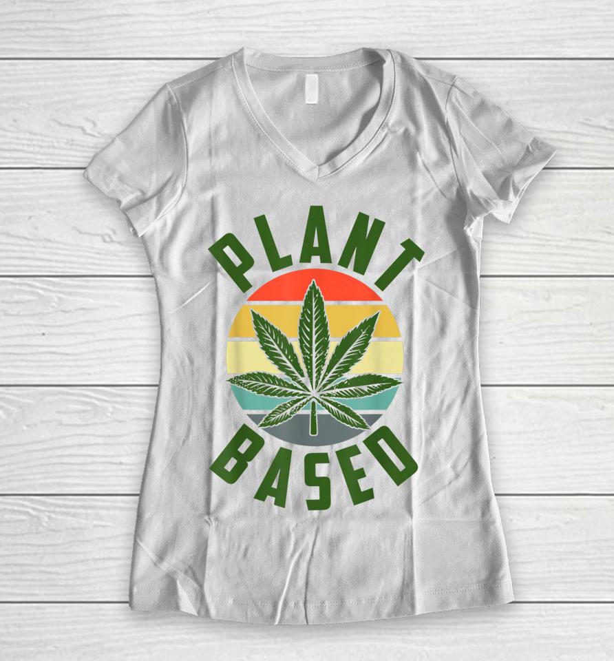 Vintage Plant Manager Cannabis Leaf Marijuana Weed Women V-Neck T-Shirt