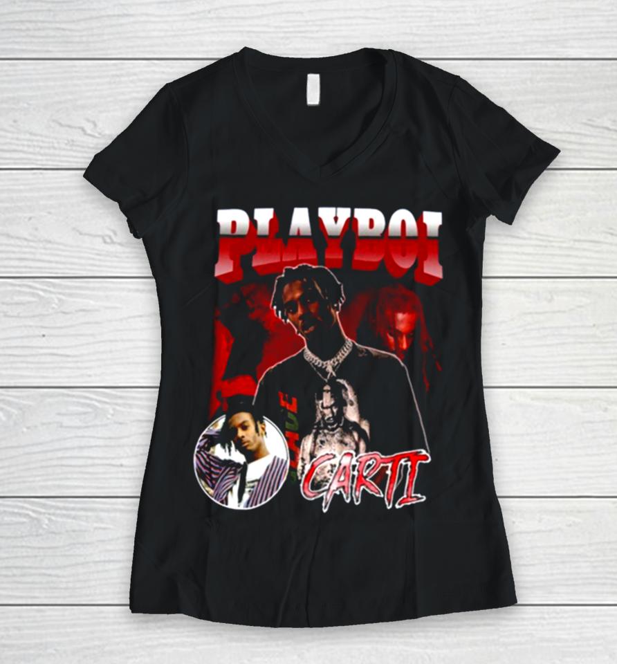 Vintage Playboi Carti Hiphop Women V-Neck T-Shirt