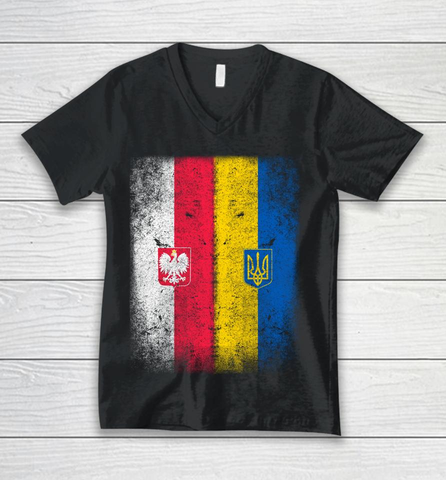 Vintage Poland Ukraine Polish Ukrainian Flag Unisex V-Neck T-Shirt