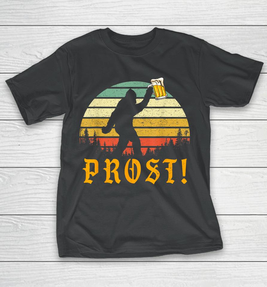 Vintage Prost Bigfoot Drinking Beer German Oktoberfest T-Shirt