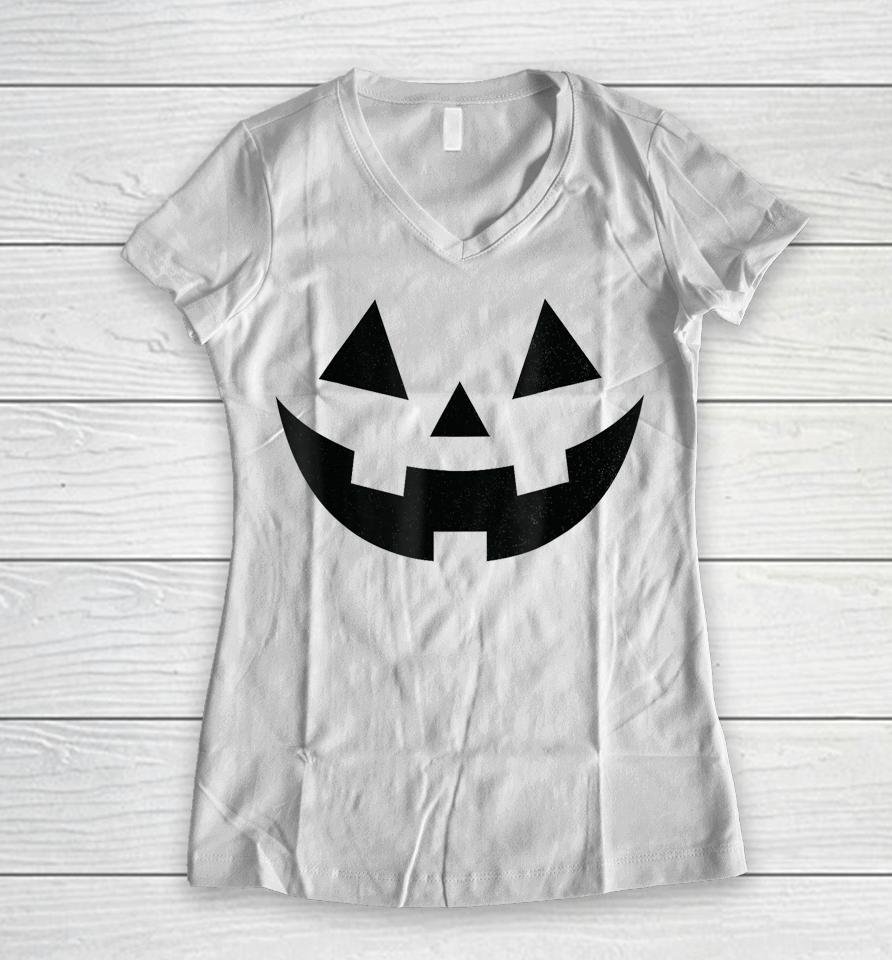 Vintage Pumpkin Face Jackolantern Jack O Lantern Halloween Women V-Neck T-Shirt