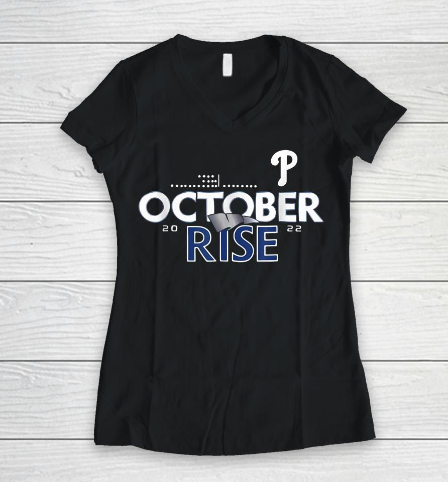 Vintage Red October Rise Phillies Women V-Neck T-Shirt