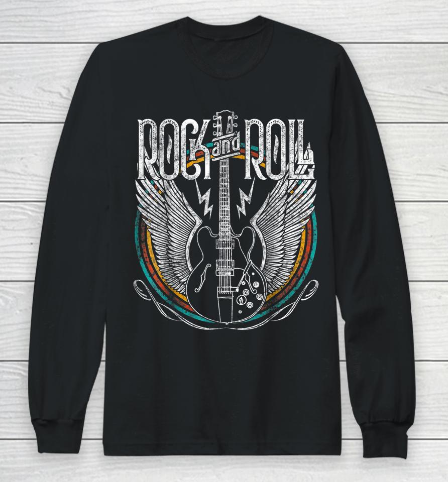 Vintage Retro 80S Rock &Amp; Roll Music Guitar Wings Long Sleeve T-Shirt