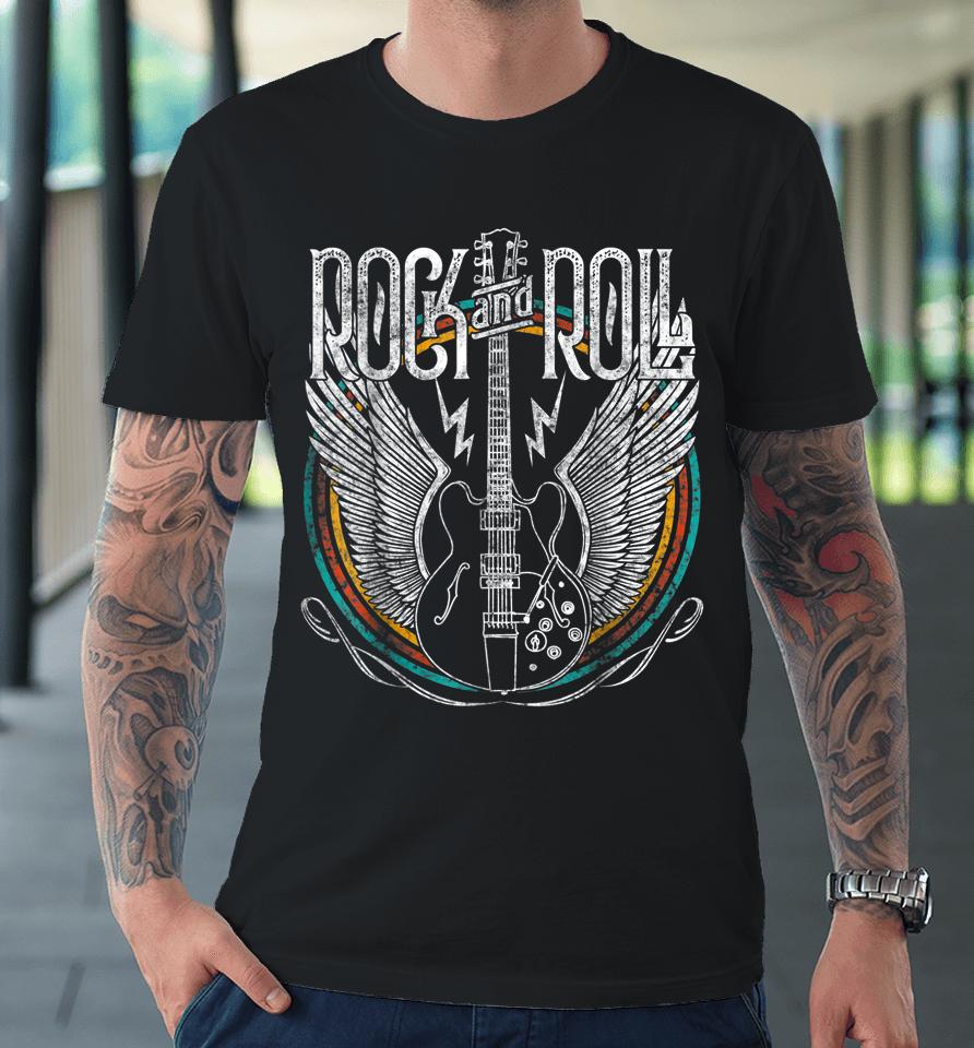 Vintage Retro 80S Rock &Amp; Roll Music Guitar Wings Premium T-Shirt