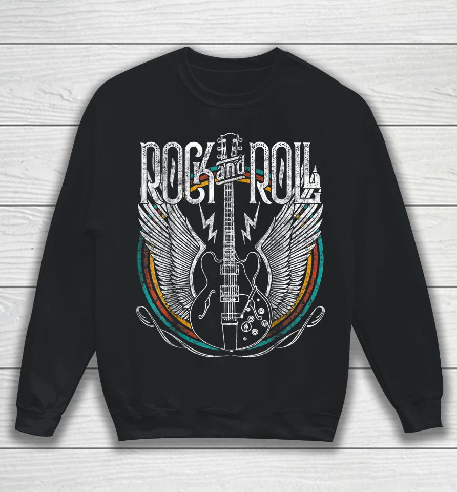 Vintage Retro 80S Rock &Amp; Roll Music Guitar Wings Sweatshirt