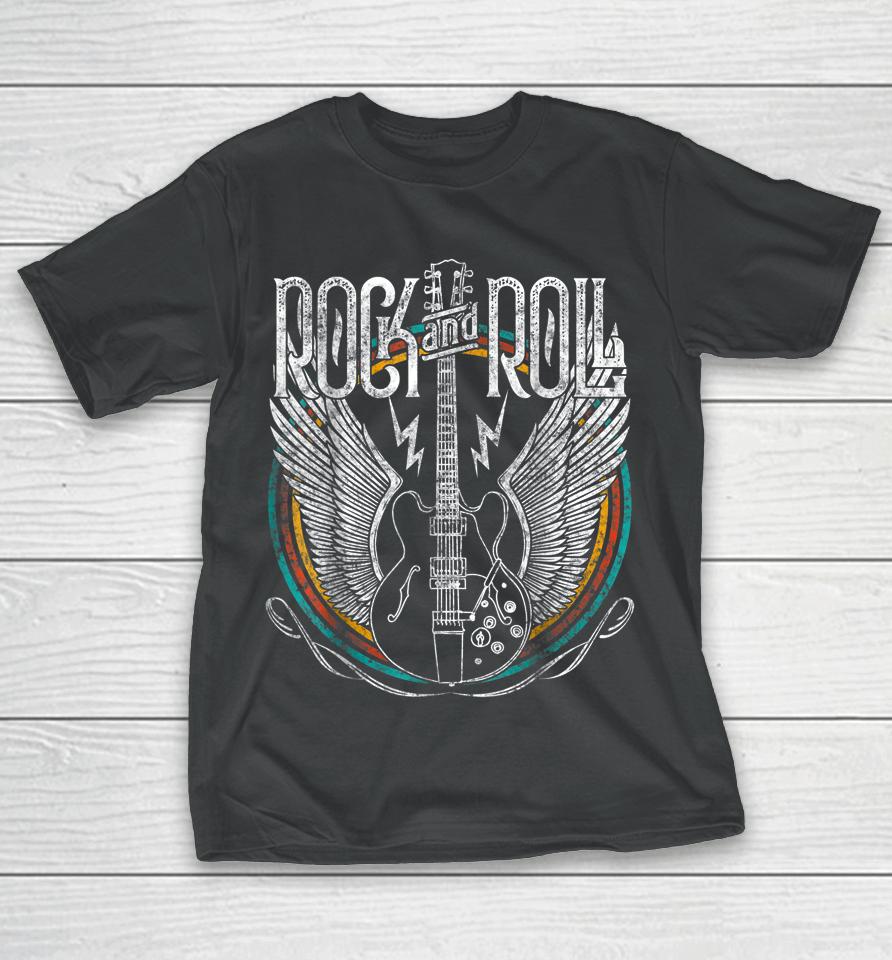 Vintage Retro 80S Rock &Amp; Roll Music Guitar Wings T-Shirt