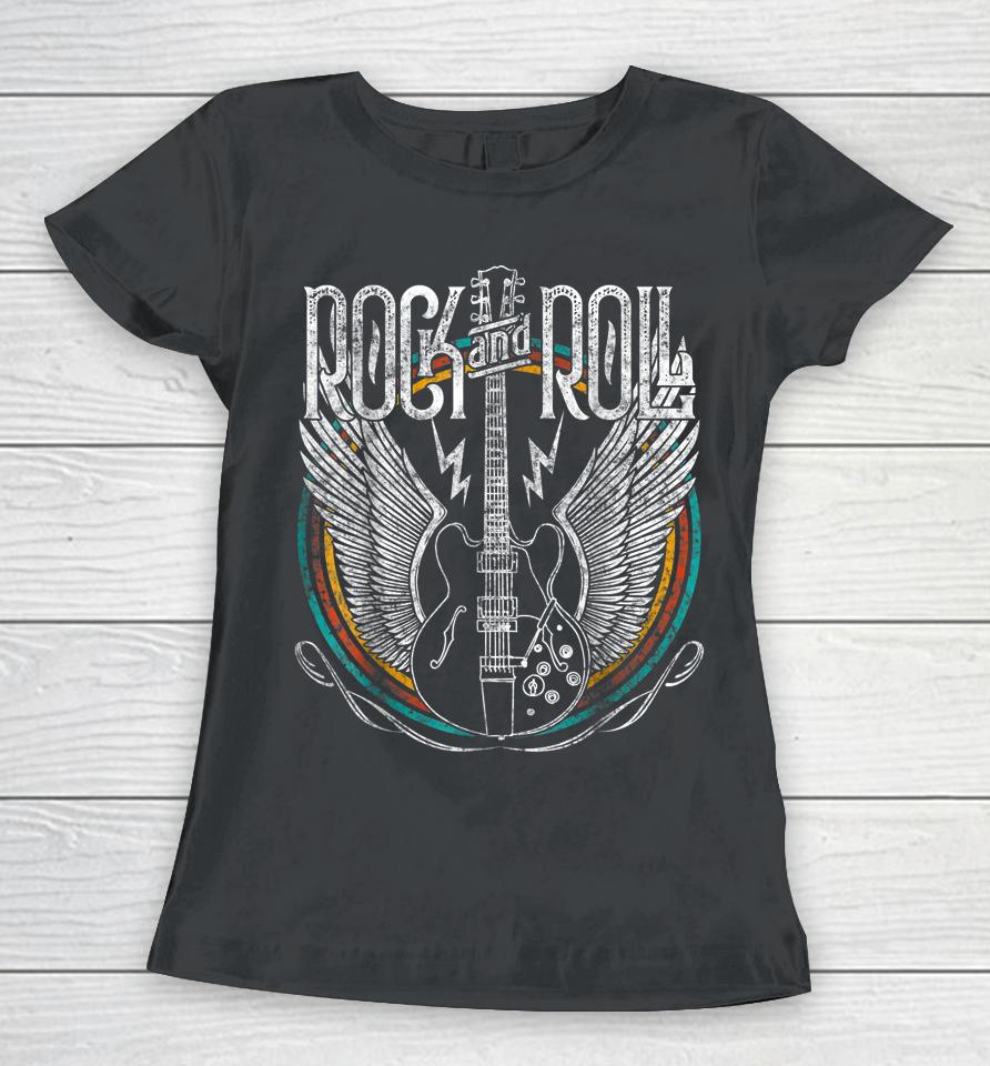 Vintage Retro 80S Rock &Amp; Roll Music Guitar Wings Women T-Shirt