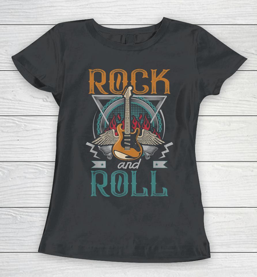 Vintage Retro 80S Rock &Amp; Roll Music Guitar Wings Women T-Shirt