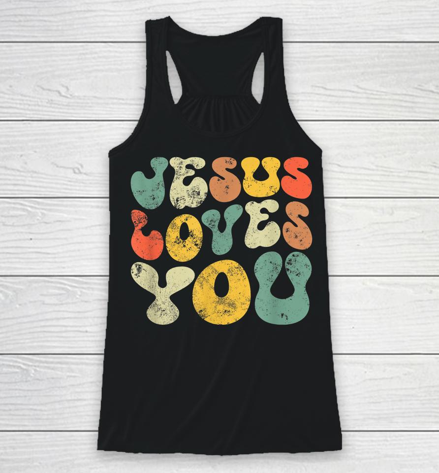 Vintage Retro Jesus Loves You Christian Gift Racerback Tank