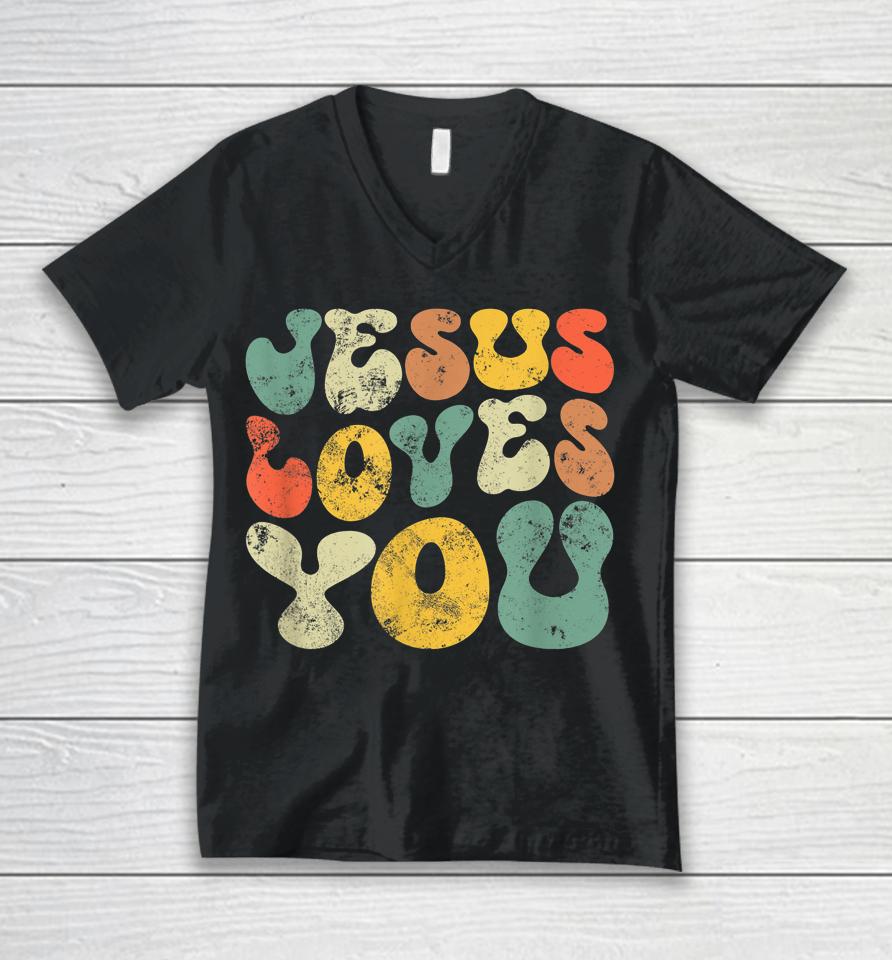 Vintage Retro Jesus Loves You Christian Gift Unisex V-Neck T-Shirt