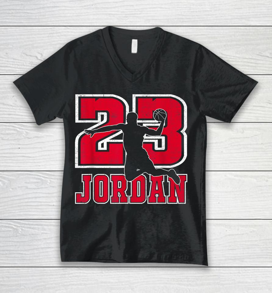 Vintage Retro Jordan Basketball Player Gift Men Boys Unisex V-Neck T-Shirt