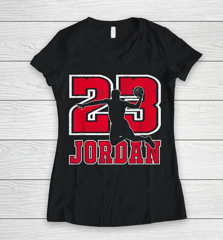 Vintage Retro Jordan Basketball Player Gift Men Boys Women V-Neck T-Shirt