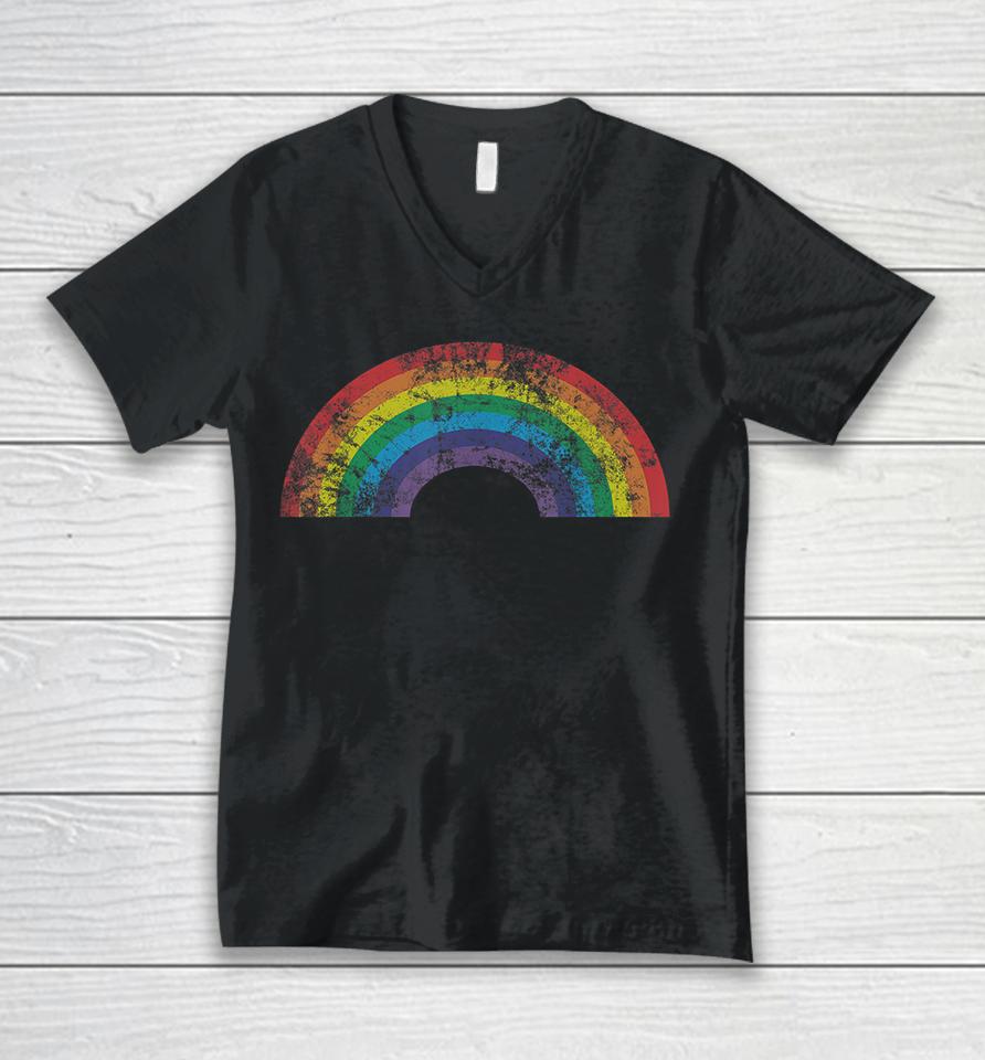 Vintage Retro Rainbow Gay Pride Unisex V-Neck T-Shirt