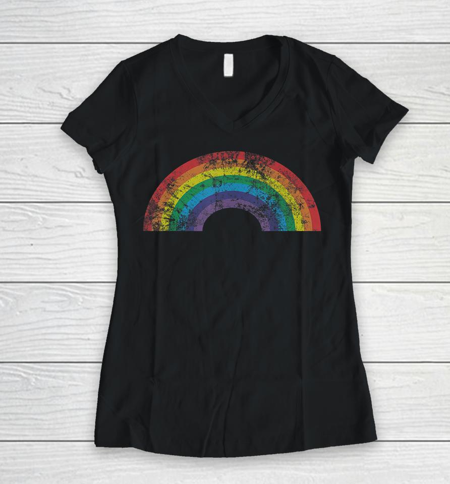 Vintage Retro Rainbow Gay Pride Women V-Neck T-Shirt