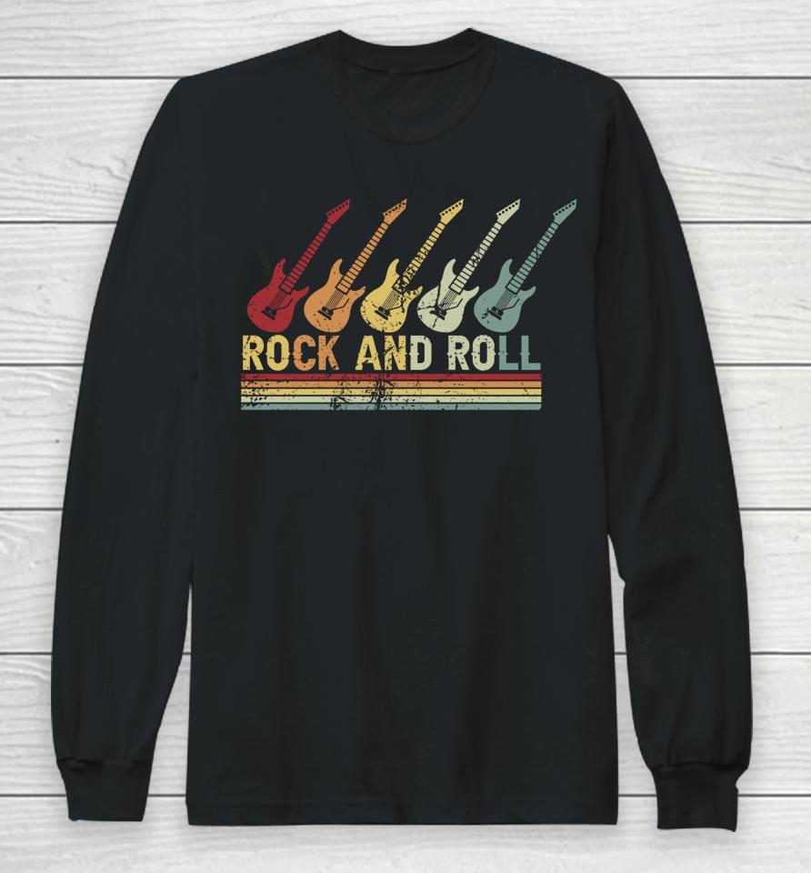 Vintage Retro Rock And Roll Guitar Music Long Sleeve T-Shirt