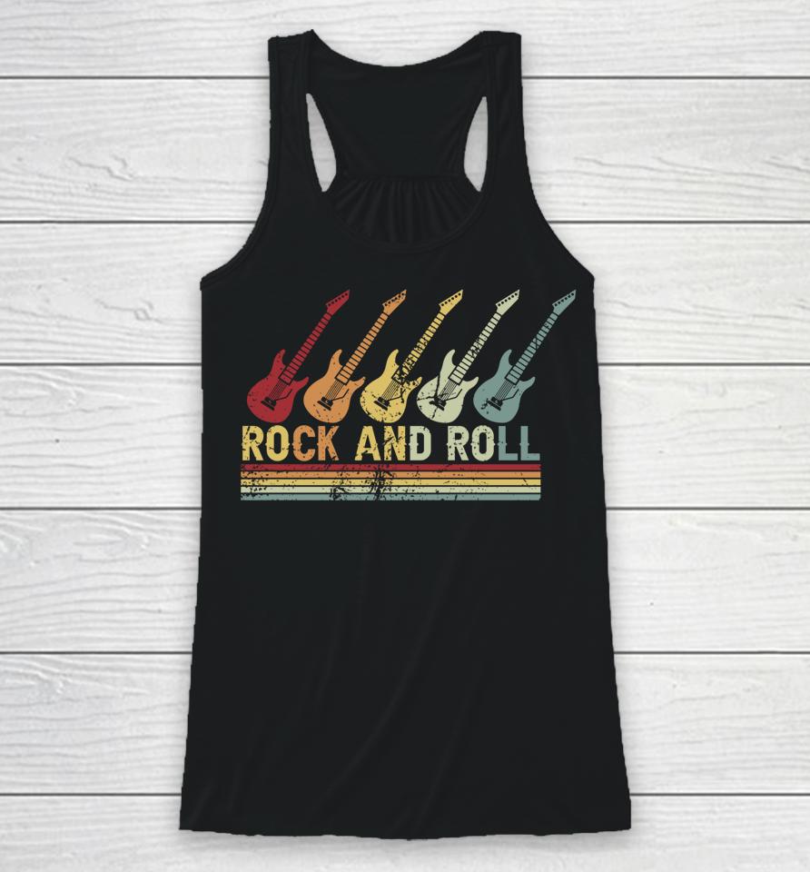 Vintage Retro Rock And Roll Guitar Music Racerback Tank
