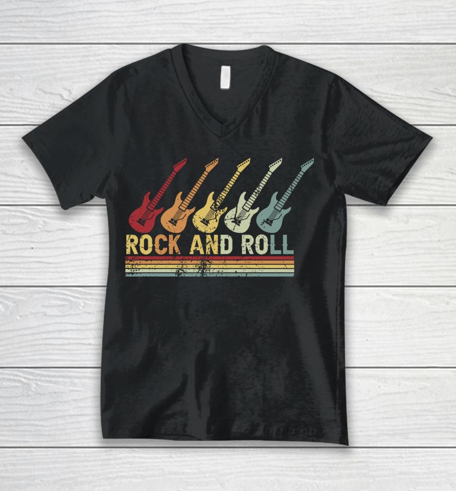 Vintage Retro Rock And Roll Guitar Music Unisex V-Neck T-Shirt