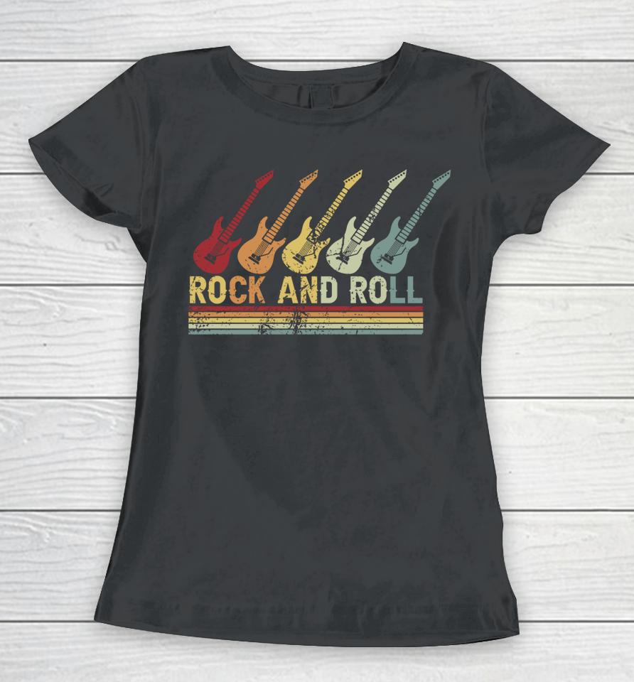 Vintage Retro Rock And Roll Guitar Music Women T-Shirt