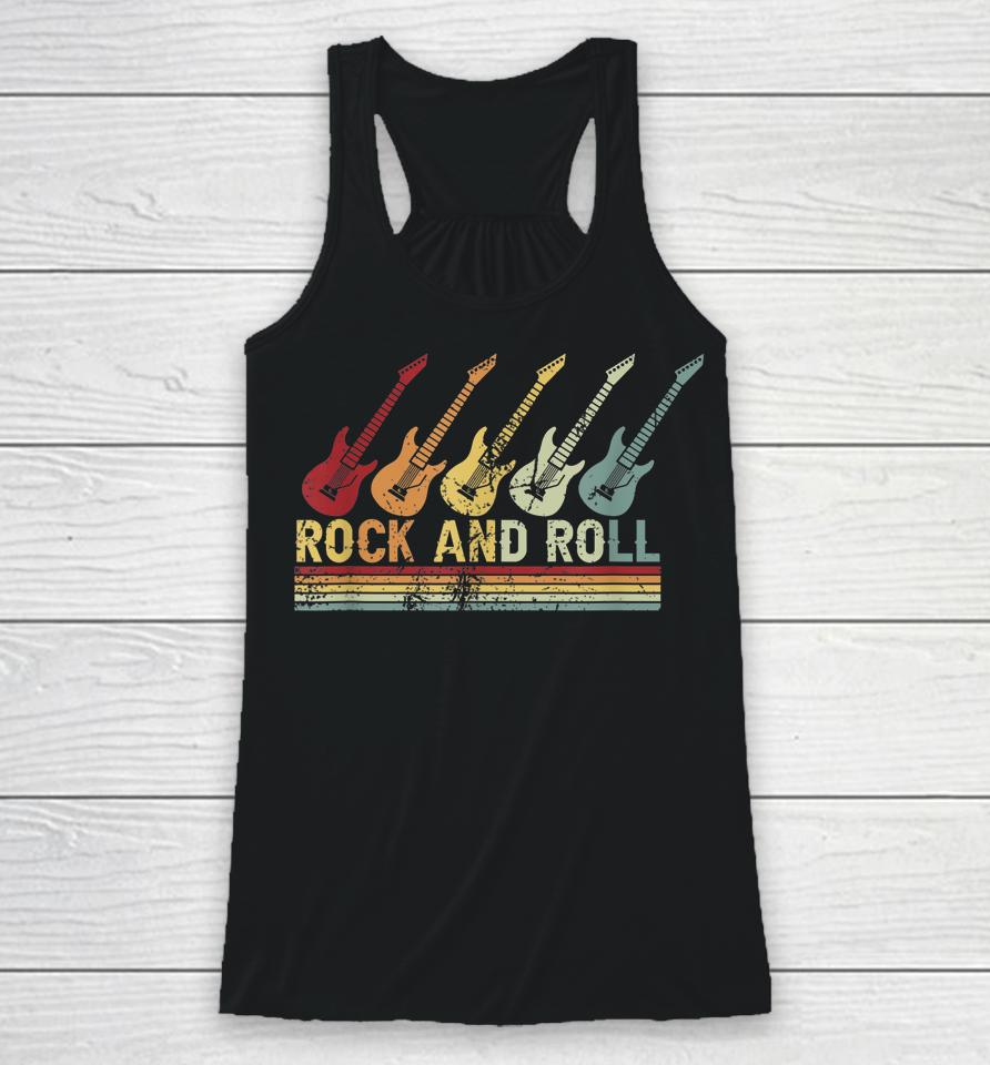 Vintage Retro Rock And Roll Guitar Music Racerback Tank